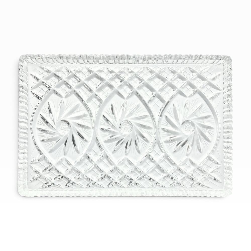 Vintage American Pinwheel Heavy Cut Crystal Large Vanity Dresser Tray 11 3/4”